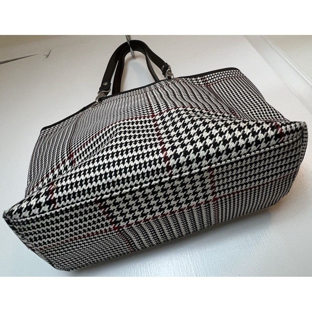 RALPH LAUREN RLL Houndstooth Plaid Leather Trimmed Tote Bag Hand Purse Vintage - Picture 5 of 16